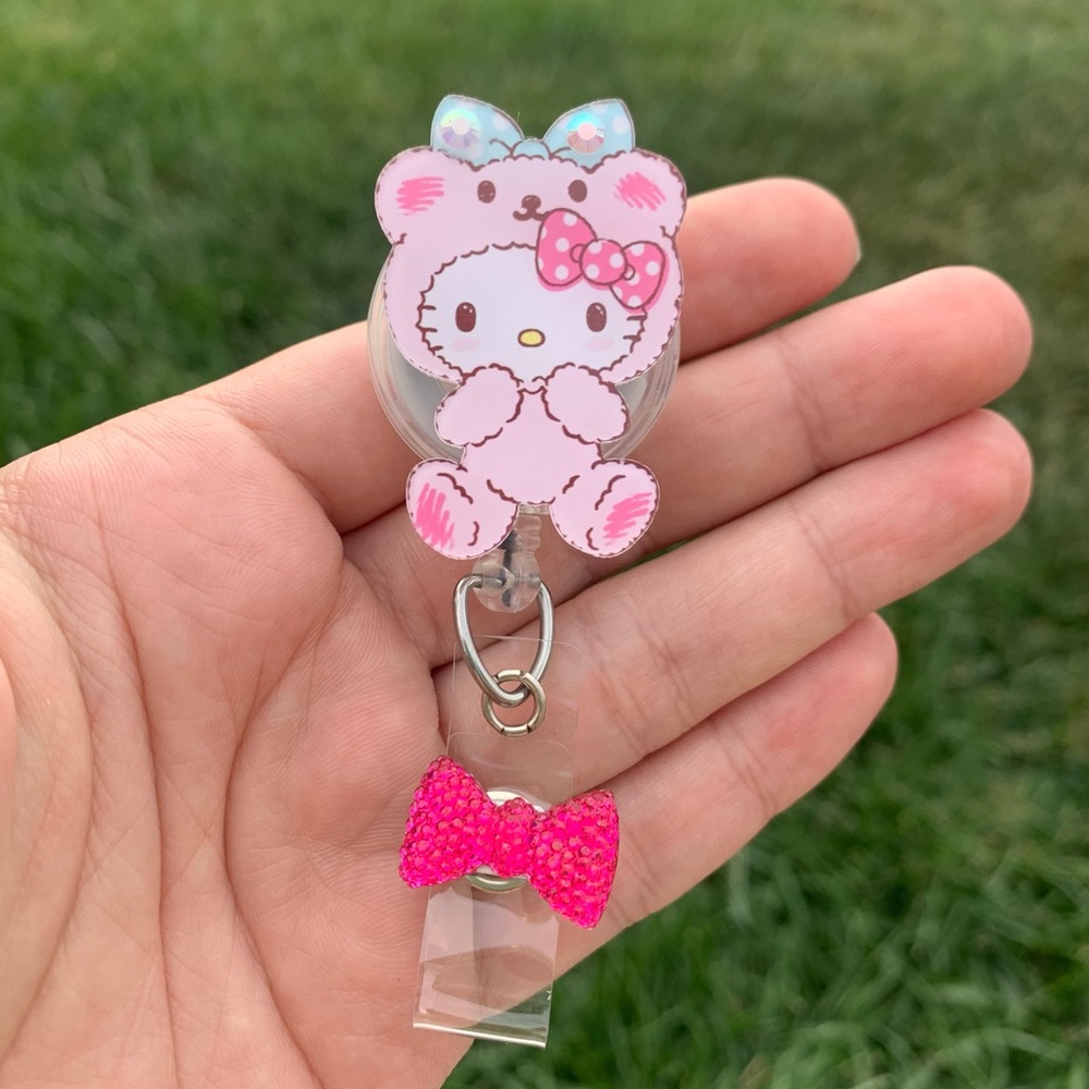 Sanrio Hello Kitty Bear Pink Retractable Badge Holder - Picture 1 of 5